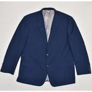 Reneu Men's Two Button Sport Coat Blazer Jacket Polyester Blue Size 44R Solid